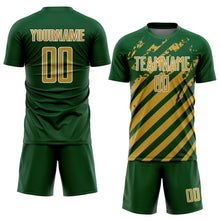Charger l'image dans la galerie, Custom Green Old Gold-White Distressed Diagonal Stripe Pattern Sports Sublimation Soccer Uniform Jersey
