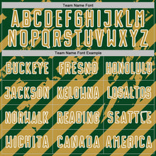 Charger l'image dans la galerie, Custom Green Old Gold-White Distressed Diagonal Stripe Pattern Sports Sublimation Soccer Uniform Jersey
