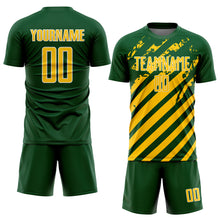 Charger l'image dans la galerie, Custom Green Yellow-White Distressed Diagonal Stripe Pattern Sports Sublimation Soccer Uniform Jersey
