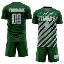 Charger l'image dans la galerie, Custom Green Gray-White Distressed Diagonal Stripe Pattern Sports Sublimation Soccer Uniform Jersey
