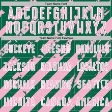 Загрузить изображение в средство просмотра галереи, Custom Kelly Green Light Pink-White Distressed Diagonal Stripe Pattern Sports Sublimation Soccer Uniform Jersey
