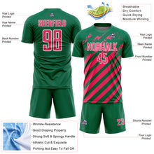 Загрузить изображение в средство просмотра галереи, Custom Kelly Green Neon Pink-White Distressed Diagonal Stripe Pattern Sports Sublimation Soccer Uniform Jersey
