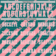 Загрузить изображение в средство просмотра галереи, Custom Teal Medium Pink-White Distressed Diagonal Stripe Pattern Sports Sublimation Soccer Uniform Jersey
