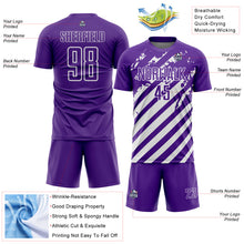 Load image into Gallery viewer, Custom Purple White Distressed Diagonal Stripe Pattern Sports Sublimation Soccer Uniform Jersey
