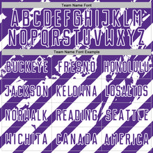 Load image into Gallery viewer, Custom Purple White Distressed Diagonal Stripe Pattern Sports Sublimation Soccer Uniform Jersey
