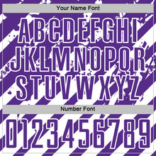 Load image into Gallery viewer, Custom Purple White Distressed Diagonal Stripe Pattern Sports Sublimation Soccer Uniform Jersey
