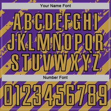 Charger l'image dans la galerie, Custom Purple Old Gold-Black Distressed Diagonal Stripe Pattern Sports Sublimation Soccer Uniform Jersey
