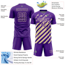 Load image into Gallery viewer, Custom Purple Cream Distressed Diagonal Stripe Pattern Sports Sublimation Soccer Uniform Jersey
