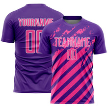 Загрузить изображение в средство просмотра галереи, Custom Purple Pink-White Distressed Diagonal Stripe Pattern Sports Sublimation Soccer Uniform Jersey
