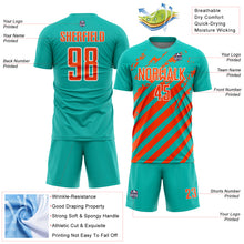 Load image into Gallery viewer, Custom Aqua Orange-White Distressed Diagonal Stripe Pattern Sports Sublimation Soccer Uniform Jersey
