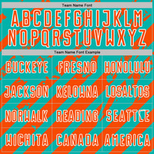 Load image into Gallery viewer, Custom Aqua Orange-White Distressed Diagonal Stripe Pattern Sports Sublimation Soccer Uniform Jersey
