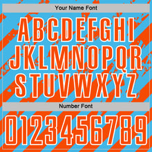 Load image into Gallery viewer, Custom Sky Blue Orange-White Distressed Diagonal Stripe Pattern Sports Sublimation Soccer Uniform Jersey
