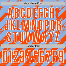 Load image into Gallery viewer, Custom Light Blue Orange-White Distressed Diagonal Stripe Pattern Sports Sublimation Soccer Uniform Jersey
