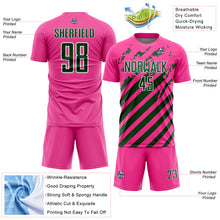 Load image into Gallery viewer, Custom Pink Green-White Distressed Diagonal Stripe Pattern Sports Sublimation Soccer Uniform Jersey
