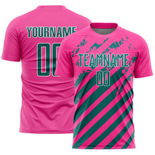 Charger l'image dans la galerie, Custom Pink Teal-White Distressed Diagonal Stripe Pattern Sports Sublimation Soccer Uniform Jersey
