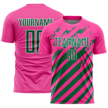Charger l'image dans la galerie, Custom Pink Kelly Green-White Distressed Diagonal Stripe Pattern Sports Sublimation Soccer Uniform Jersey

