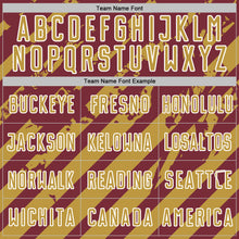 Загрузить изображение в средство просмотра галереи, Custom Burgundy Old Gold-White Distressed Diagonal Stripe Pattern Sports Sublimation Soccer Uniform Jersey

