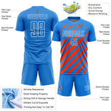 Загрузить изображение в средство просмотра галереи, Custom Powder Blue White-Orange Distressed Diagonal Stripe Pattern Sports Sublimation Soccer Uniform Jersey
