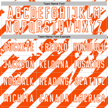 Charger l'image dans la galerie, Custom White Orange Distressed Diagonal Stripe Pattern Sports Sublimation Soccer Uniform Jersey
