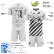 Charger l'image dans la galerie, Custom White Steel Gray Distressed Diagonal Stripe Pattern Sports Sublimation Soccer Uniform Jersey
