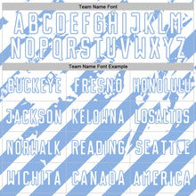 Charger l'image dans la galerie, Custom White Light Blue Distressed Diagonal Stripe Pattern Sports Sublimation Soccer Uniform Jersey
