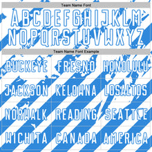 Загрузить изображение в средство просмотра галереи, Custom White Powder Blue Distressed Diagonal Stripe Pattern Sports Sublimation Soccer Uniform Jersey
