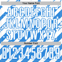 Загрузить изображение в средство просмотра галереи, Custom White Powder Blue Distressed Diagonal Stripe Pattern Sports Sublimation Soccer Uniform Jersey
