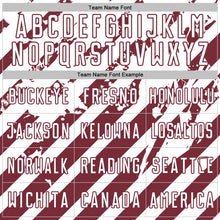 Загрузить изображение в средство просмотра галереи, Custom White Burgundy Distressed Diagonal Stripe Pattern Sports Sublimation Soccer Uniform Jersey
