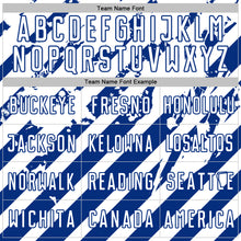 Загрузить изображение в средство просмотра галереи, Custom White Royal Distressed Diagonal Stripe Pattern Sports Sublimation Soccer Uniform Jersey
