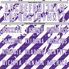 Загрузить изображение в средство просмотра галереи, Custom White Purple Distressed Diagonal Stripe Pattern Sports Sublimation Soccer Uniform Jersey
