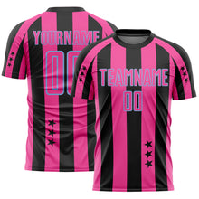 Load image into Gallery viewer, Custom Black Pink-Light Blue Stars And Stripes Sports Sublimation Soccer Uniform Jersey
