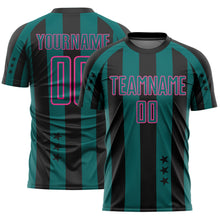 Load image into Gallery viewer, Custom Black Teal-Pink Stars And Stripes Sports Sublimation Soccer Uniform Jersey
