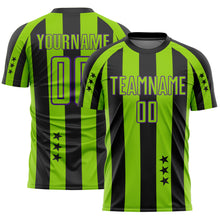 Laden Sie das Bild in den Galerie-Viewer, Custom Black Neon Green-Purple Stars And Stripes Sports Sublimation Soccer Uniform Jersey
