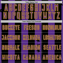 Laden Sie das Bild in den Galerie-Viewer, Custom Black Purple-Yellow Stars And Stripes Sports Sublimation Soccer Uniform Jersey
