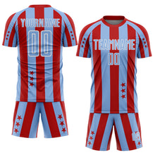 Laden Sie das Bild in den Galerie-Viewer, Custom Red Light Blue-White Stars And Stripes Sports Sublimation Soccer Uniform Jersey
