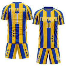 Загрузить изображение в средство просмотра галереи, Custom Thunder Blue Yellow-White Stars And Stripes Sports Sublimation Soccer Uniform Jersey
