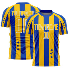 Загрузить изображение в средство просмотра галереи, Custom Thunder Blue Yellow-White Stars And Stripes Sports Sublimation Soccer Uniform Jersey
