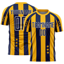 Laden Sie das Bild in den Galerie-Viewer, Custom Gold Navy-White Stars And Stripes Sports Sublimation Soccer Uniform Jersey
