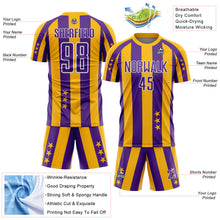 Laden Sie das Bild in den Galerie-Viewer, Custom Gold Purple-White Stars And Stripes Sports Sublimation Soccer Uniform Jersey
