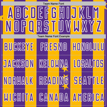 Laden Sie das Bild in den Galerie-Viewer, Custom Gold Purple-White Stars And Stripes Sports Sublimation Soccer Uniform Jersey
