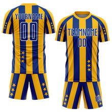 Laden Sie das Bild in den Galerie-Viewer, Custom Gold Royal-White Stars And Stripes Sports Sublimation Soccer Uniform Jersey
