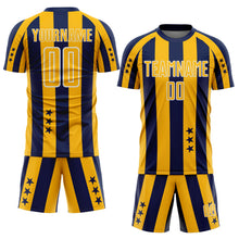 Laden Sie das Bild in den Galerie-Viewer, Custom Navy Gold-White Stars And Stripes Sports Sublimation Soccer Uniform Jersey

