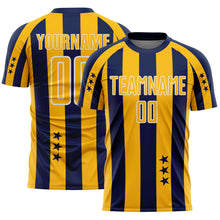Laden Sie das Bild in den Galerie-Viewer, Custom Navy Gold-White Stars And Stripes Sports Sublimation Soccer Uniform Jersey
