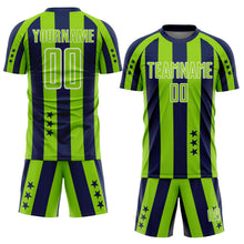 Laden Sie das Bild in den Galerie-Viewer, Custom Navy Neon Green-White Stars And Stripes Sports Sublimation Soccer Uniform Jersey
