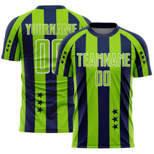 Laden Sie das Bild in den Galerie-Viewer, Custom Navy Neon Green-White Stars And Stripes Sports Sublimation Soccer Uniform Jersey
