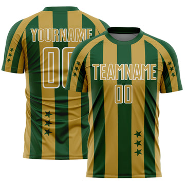 Custom Green Old Gold-White Stars And Stripes Sports Sublimation Soccer Uniform Jersey