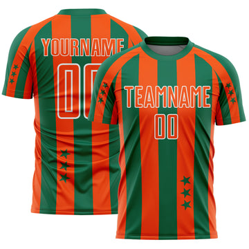 Custom Kelly Green Orange-White Stars And Stripes Sports Sublimation Soccer Uniform Jersey