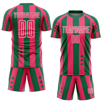 Custom Kelly Green Neon Pink-White Stars And Stripes Sports Sublimation Soccer Uniform Jersey