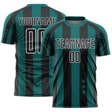 Custom Teal Black-White Stars And Stripes Sports Sublimation Soccer Uniform Jersey