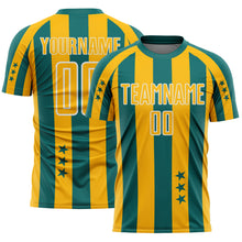 Load image into Gallery viewer, Custom Teal Gold-White Stars And Stripes Sports Sublimation Soccer Uniform Jersey
